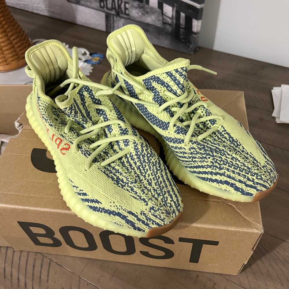 Adidas Men’s Yeezy Boost 350 V2 - Neon Yellow and Blue